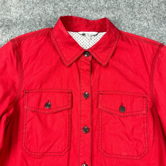 LL Bean Signature Shirt Jacket Womens 6 Red Button Up Lined Cotton Pockets - Picture 2 of 13